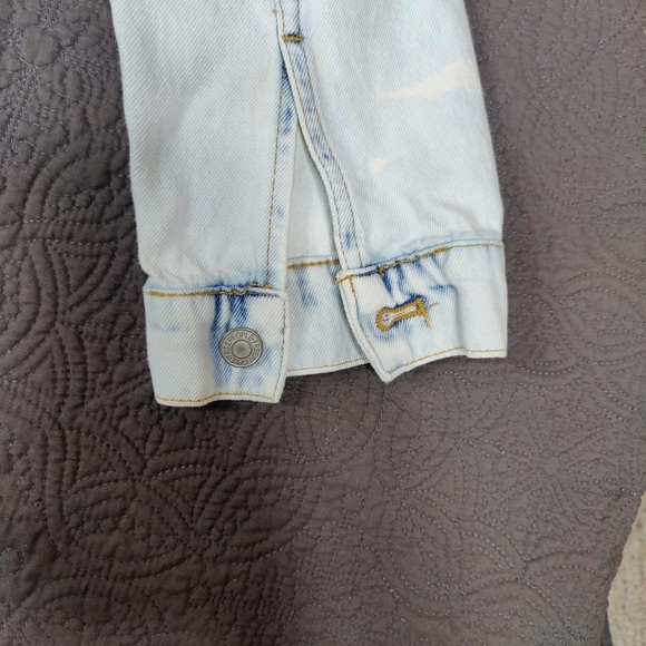 Free People We The Free Destroyed Long & Lean Trucker Jacket Oversized Denim Med - Picture 7 of 11